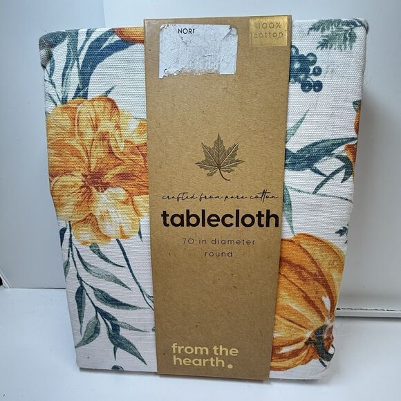 From The Hearth 100% Cotton Orange Floral Fall Pumpkin 70” Round Tablecloth New - Picture 4 of 4